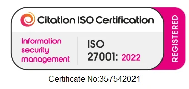 Citation ISO Certification badge for ISO 27001:2022 information security management — Certificate No. 357542021