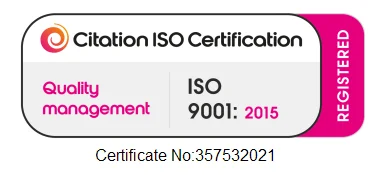 Citation ISO Certification badge for ISO 9001:2015 quality management — Certificate No. 357532021