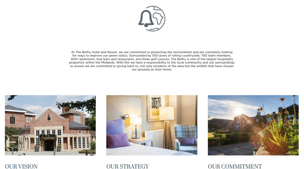 Belfry Hotel and Spa Resort sustainability statement screenshot