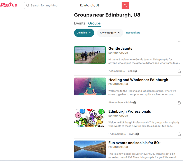 Meetup page screenshot