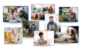A variety of images of different customer personas including families, couples, and business travellers.