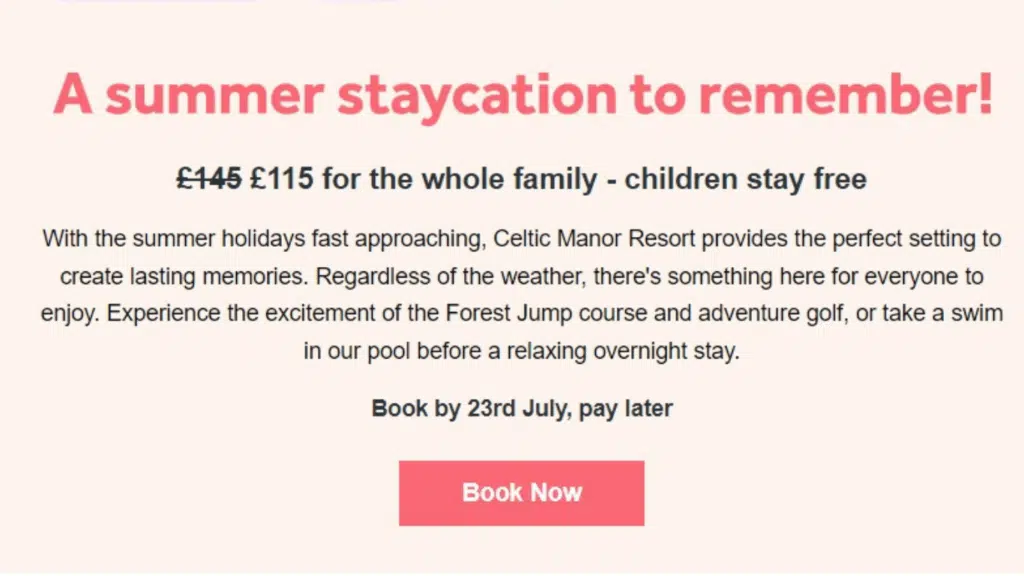 An example of a personalised limited time offer email