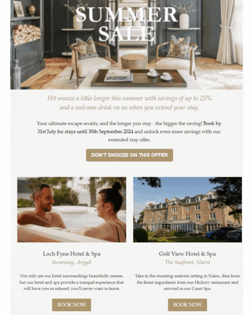 Summer Sale loyalty campaign with alternate property options