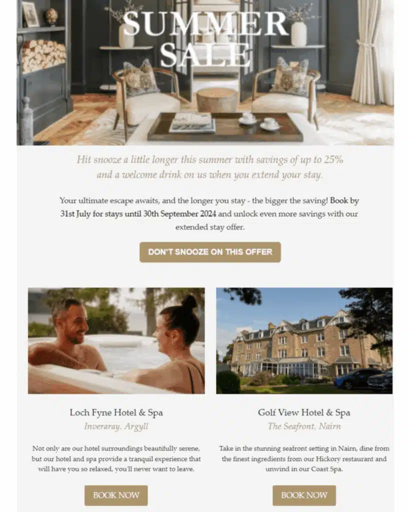 Summer Sale loyalty campaign with alternate property options